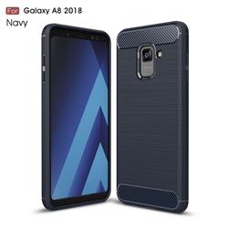Luxury Carbon Fiber Brushed Wire Drawing Silicone TPU Back Cover for Samsung Galaxy A8 2018 A530 - Navy