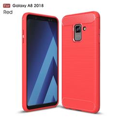 Luxury Carbon Fiber Brushed Wire Drawing Silicone TPU Back Cover for Samsung Galaxy A8 2018 A530 - Red