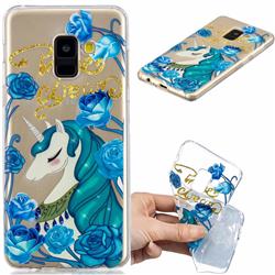Blue Flower Unicorn Clear Varnish Soft Phone Back Cover for Samsung Galaxy A8 2018 A530