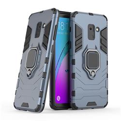 Black Panther Armor Metal Ring Grip Shockproof Dual Layer Rugged Hard Cover for Samsung Galaxy A8 2018 A530 - Blue