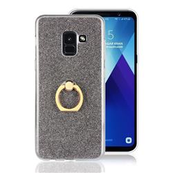 Luxury Soft TPU Glitter Back Ring Cover with 360 Rotate Finger Holder Buckle for Samsung Galaxy A8 2018 A530 - Black