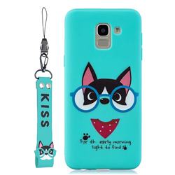 Green Glasses Dog Soft Kiss Candy Hand Strap Silicone Case for Samsung Galaxy A8 2018 A530