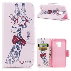 Glasses Giraffe Leather Wallet Case for Samsung Galaxy A8 2018 A530