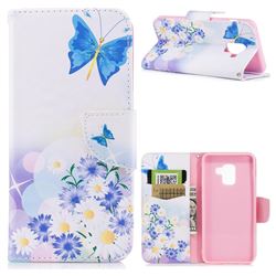 Butterflies Flowers Leather Wallet Case for Samsung Galaxy A8 2018 A530
