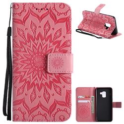 Embossing Sunflower Leather Wallet Case for Samsung Galaxy A8 2018 A530 - Pink