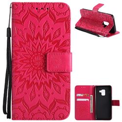 Embossing Sunflower Leather Wallet Case for Samsung Galaxy A8 2018 A530 - Red