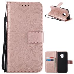 Embossing Sunflower Leather Wallet Case for Samsung Galaxy A8 2018 A530 - Rose Gold