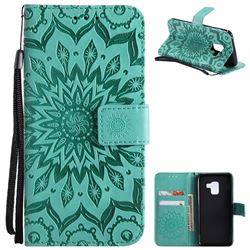 Embossing Sunflower Leather Wallet Case for Samsung Galaxy A8 2018 A530 - Green