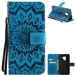 Embossing Sunflower Leather Wallet Case for Samsung Galaxy A8 2018 A530 - Blue