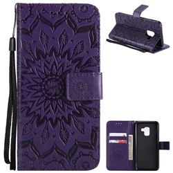 Embossing Sunflower Leather Wallet Case for Samsung Galaxy A8 2018 A530 - Purple