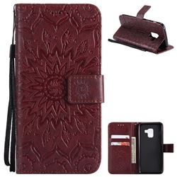 Embossing Sunflower Leather Wallet Case for Samsung Galaxy A8 2018 A530 - Brown