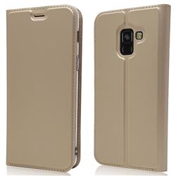 Ultra Slim Card Magnetic Automatic Suction Leather Wallet Case for Samsung Galaxy A8 2018 A530 - Champagne