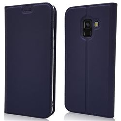 Ultra Slim Card Magnetic Automatic Suction Leather Wallet Case for Samsung Galaxy A8 2018 A530 - Royal Blue