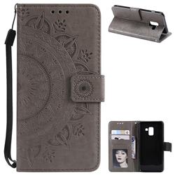 Intricate Embossing Datura Leather Wallet Case for Samsung Galaxy A8 2018 A530 - Gray