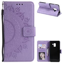 Intricate Embossing Datura Leather Wallet Case for Samsung Galaxy A8 2018 A530 - Purple