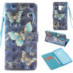 Three Butterflies 3D Painted Leather Wallet Case for Samsung Galaxy A8 2018 A530