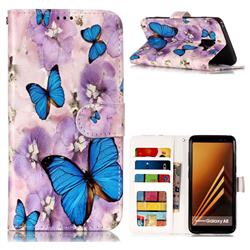 Purple Flowers Butterfly 3D Relief Oil PU Leather Wallet Case for Samsung Galaxy A8 2018 A530