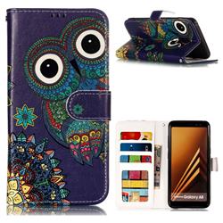 Folk Owl 3D Relief Oil PU Leather Wallet Case for Samsung Galaxy A8 2018 A530