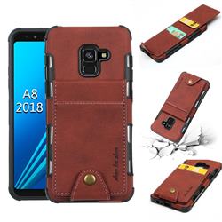 Woven Pattern Multi-function Leather Phone Case for Samsung Galaxy A8 2018 A530 - Brown