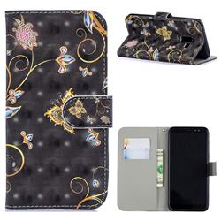 Black Butterfly 3D Painted Leather Phone Wallet Case for Samsung Galaxy A8 2018 A530