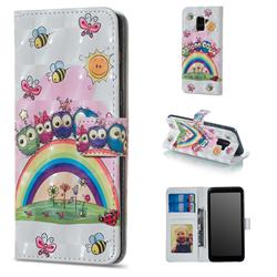 Rainbow Owl Family 3D Painted Leather Phone Wallet Case for Samsung Galaxy A8 2018 A530