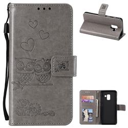 Embossing Owl Couple Flower Leather Wallet Case for Samsung Galaxy A8 2018 A530 - Gray