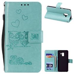 Embossing Owl Couple Flower Leather Wallet Case for Samsung Galaxy A8 2018 A530 - Green