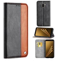 Classic Business Ultra Slim Magnetic Sucking Stitching Flip Cover for Samsung Galaxy A8 2018 A530 - Brown