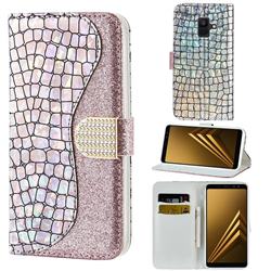 Glitter Diamond Buckle Laser Stitching Leather Wallet Phone Case for Samsung Galaxy A8 2018 A530 - Pink