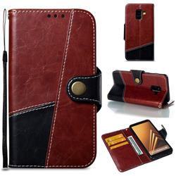 Retro Magnetic Stitching Wallet Flip Cover for Samsung Galaxy A8 2018 A530 - Dark Red