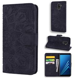 Retro Embossing Mandala Flower Leather Wallet Case for Samsung Galaxy A8 2018 A530 - Black