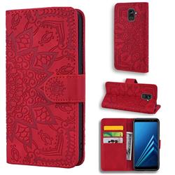 Retro Embossing Mandala Flower Leather Wallet Case for Samsung Galaxy A8 2018 A530 - Red