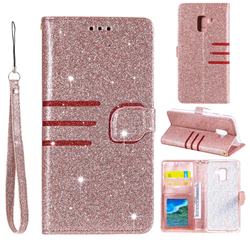 Retro Stitching Glitter Leather Wallet Phone Case for Samsung Galaxy A8 2018 A530 - Rose Gold