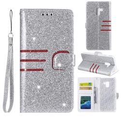 Retro Stitching Glitter Leather Wallet Phone Case for Samsung Galaxy A8 2018 A530 - Silver