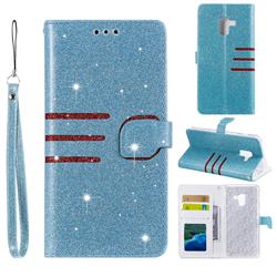 Retro Stitching Glitter Leather Wallet Phone Case for Samsung Galaxy A8 2018 A530 - Blue