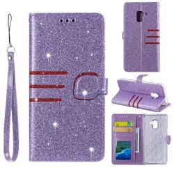 Retro Stitching Glitter Leather Wallet Phone Case for Samsung Galaxy A8 2018 A530 - Purple