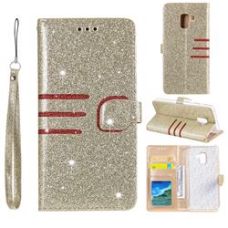 Retro Stitching Glitter Leather Wallet Phone Case for Samsung Galaxy A8 2018 A530 - Golden