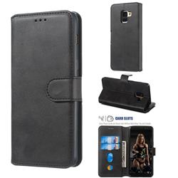 Retro Calf Matte Leather Wallet Phone Case for Samsung Galaxy A8 2018 A530 - Black
