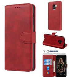 Retro Calf Matte Leather Wallet Phone Case for Samsung Galaxy A8 2018 A530 - Red