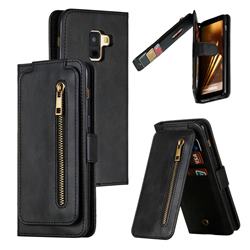 Multifunction 9 Cards Leather Zipper Wallet Phone Case for Samsung Galaxy A8 2018 A530 - Black