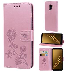 Embossing Rose Flower Leather Wallet Case for Samsung Galaxy A8 2018 A530 - Rose Gold