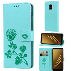 Embossing Rose Flower Leather Wallet Case for Samsung Galaxy A8 2018 A530 - Green