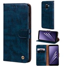 Luxury Retro Oil Wax PU Leather Wallet Phone Case for Samsung Galaxy A8 2018 A530 - Sapphire