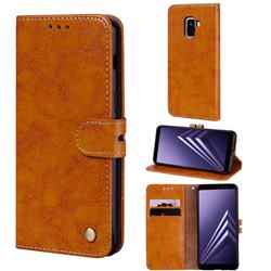 Luxury Retro Oil Wax PU Leather Wallet Phone Case for Samsung Galaxy A8 2018 A530 - Orange Yellow