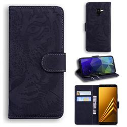 Intricate Embossing Tiger Face Leather Wallet Case for Samsung Galaxy A8 2018 A530 - Black