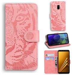 Intricate Embossing Tiger Face Leather Wallet Case for Samsung Galaxy A8 2018 A530 - Pink