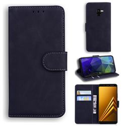 Retro Classic Skin Feel Leather Wallet Phone Case for Samsung Galaxy A8 2018 A530 - Black