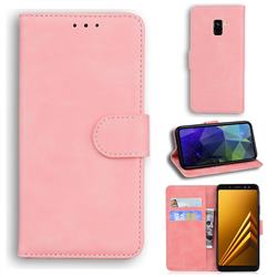 Retro Classic Skin Feel Leather Wallet Phone Case for Samsung Galaxy A8 2018 A530 - Pink