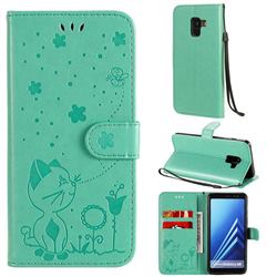 Embossing Bee and Cat Leather Wallet Case for Samsung Galaxy A8 2018 A530 - Green