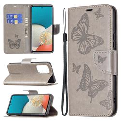 Embossing Double Butterfly Leather Wallet Case for Samsung Galaxy A53 5G - Gray